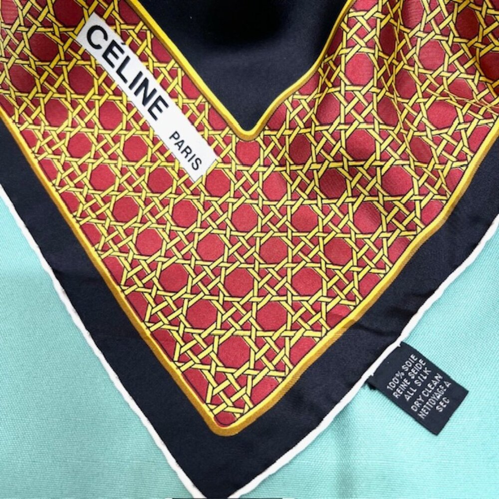 CELINE Paris 100% Silk Satin Scarf 34" beige black gold carriage France  Made(60 - Picture 7 of 14